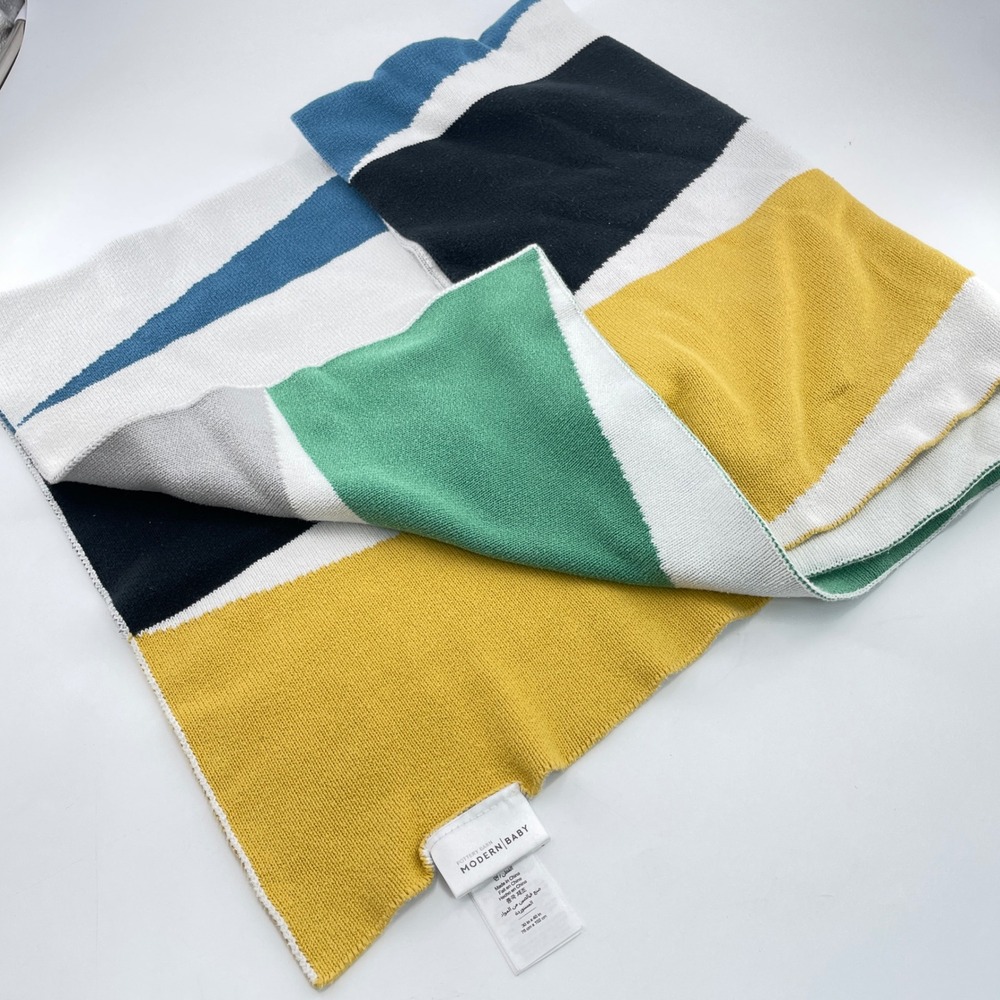 Pottery Barn Baby Knit Blanket Geometric Color Block Pennant Multi Color Cotton
